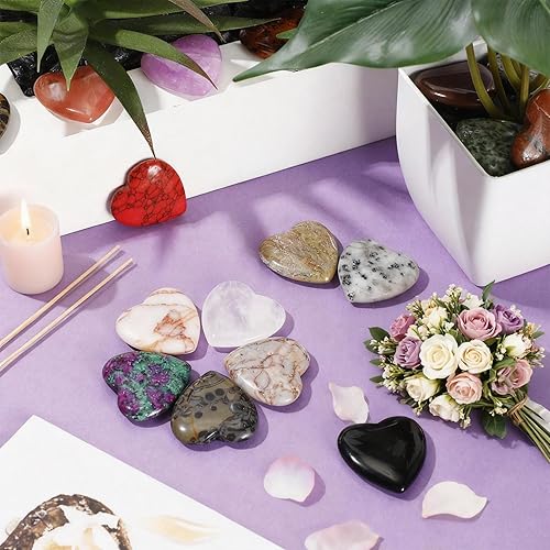 Miniatura 7 de Nuenen 72 piezas de piedras de cristal natural en forma de corazón de 1.2 pulgadas, piedras de preocupación a granel, corazón a granel, bolsillo de