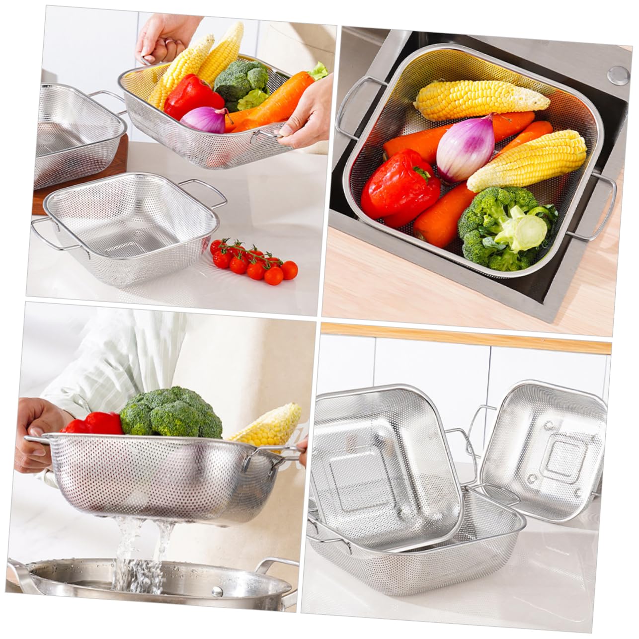 OUNONA Colador de Arroz de Acero Inoxidable Cesta de Drenaje Cocina con Asas Dobles para Frutas Verduras y Arroz