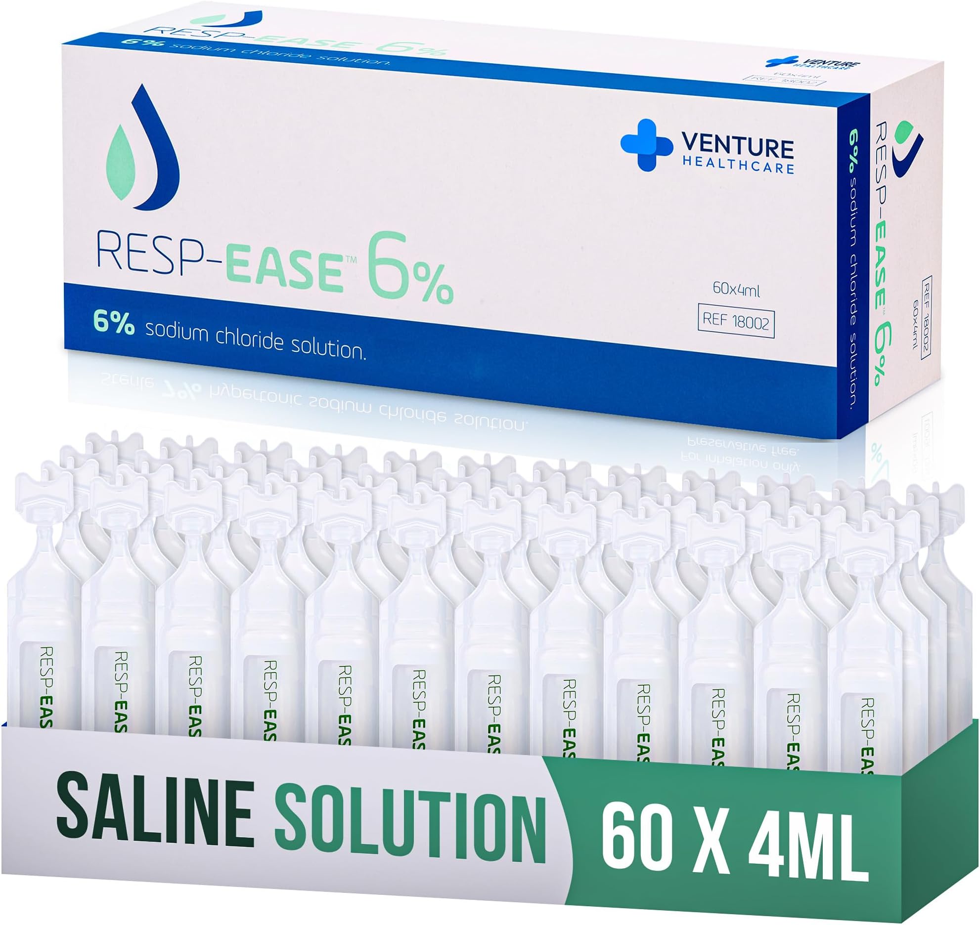 6% Sterile Hypertonic Saline Solution for Inhalation via Nebuliser - Helps Clear Airways and Congestion from Lungs - 60 x 4ml Vials - Strong Nebuliser Saline Solution