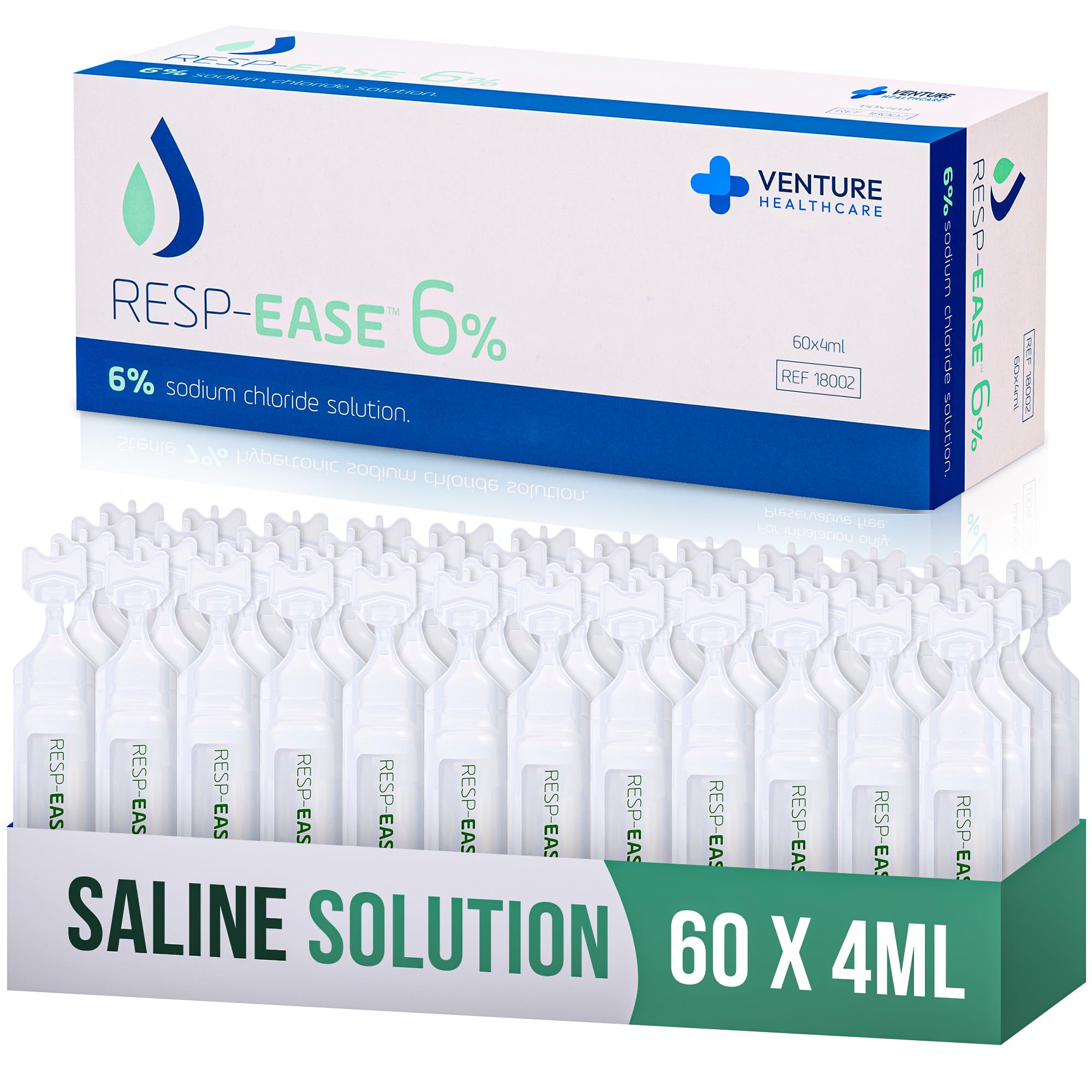 6% Sterile Hypertonic Saline Solution for Inhalation via Nebuliser - Helps Clear Airways and Congestion from Lungs - 60 x 4ml Vials - Strong Nebuliser Saline Solution