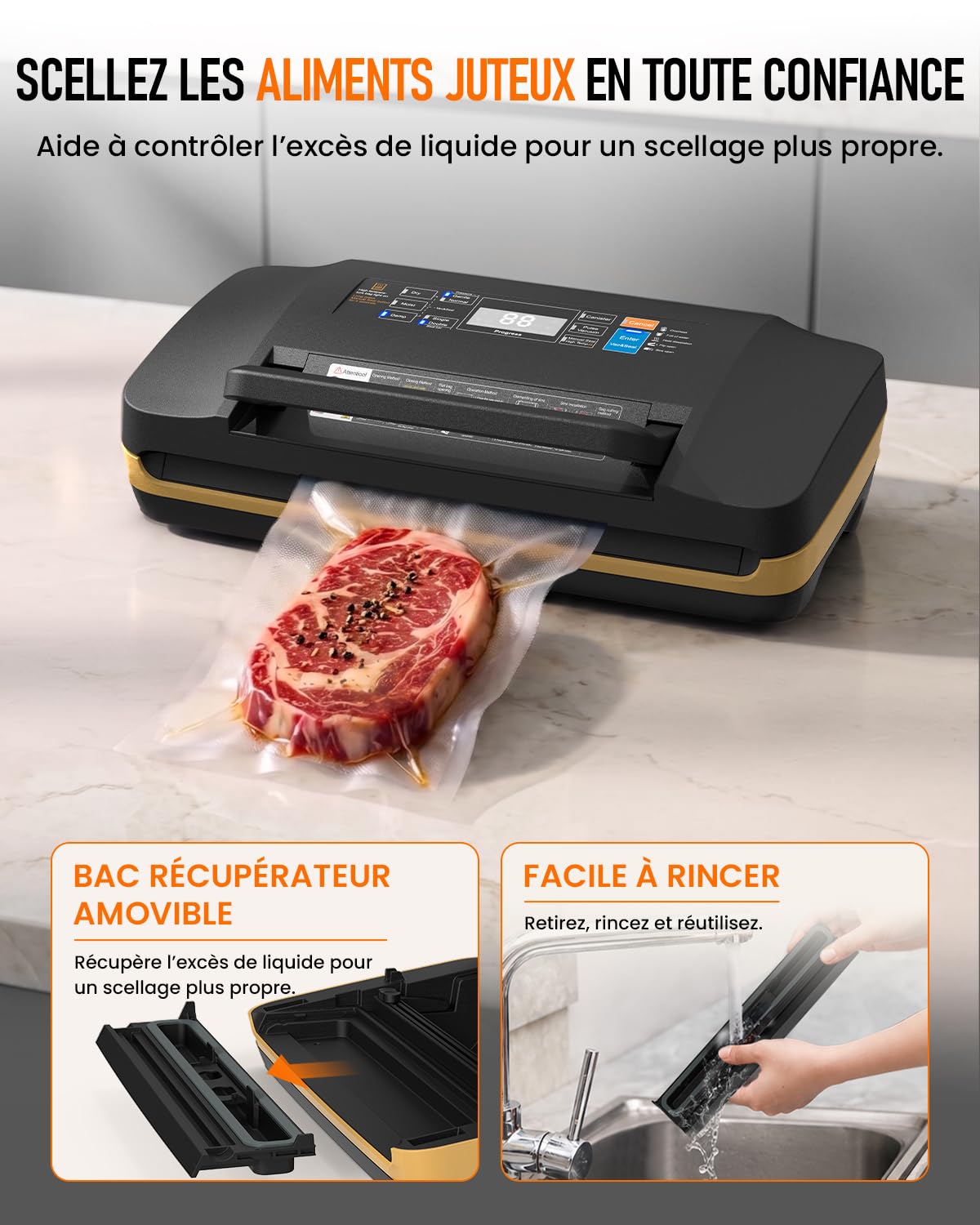 Envasadora al Vacío Doméstica Profesional 95 kPa, Máquina de Envasar al Vacío para Alimentos 18 en 1, Selladora al Vacío con Doble Sellado, Cortador Integrado, Seco/Húmedo, Sous Vide