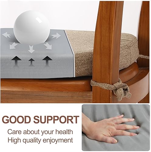 Miniatura 3 de Paquete de 6 cojines de espuma viscoelástica para sillas de comedor, de lino original de 16 pulgadas, cómodos cojines de asiento antideslizantes