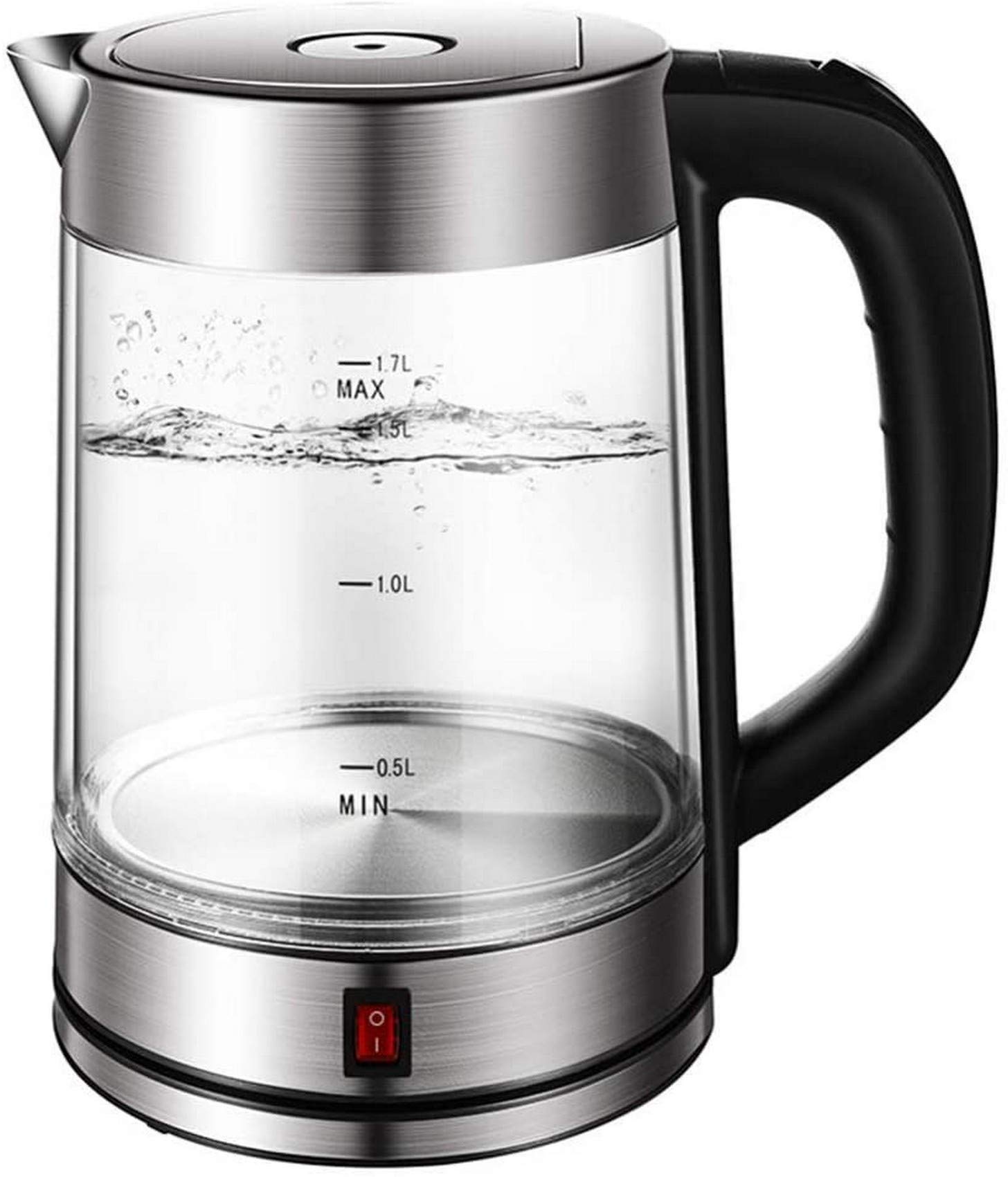 -Bollitore elettrico in vetro borosilicato, bollitore ecologico da 1,7 litri con LED illuminato, senza BPA, bollitore senza fili con coperchio e fondo interni in acciaio inossidabile, spegnimento