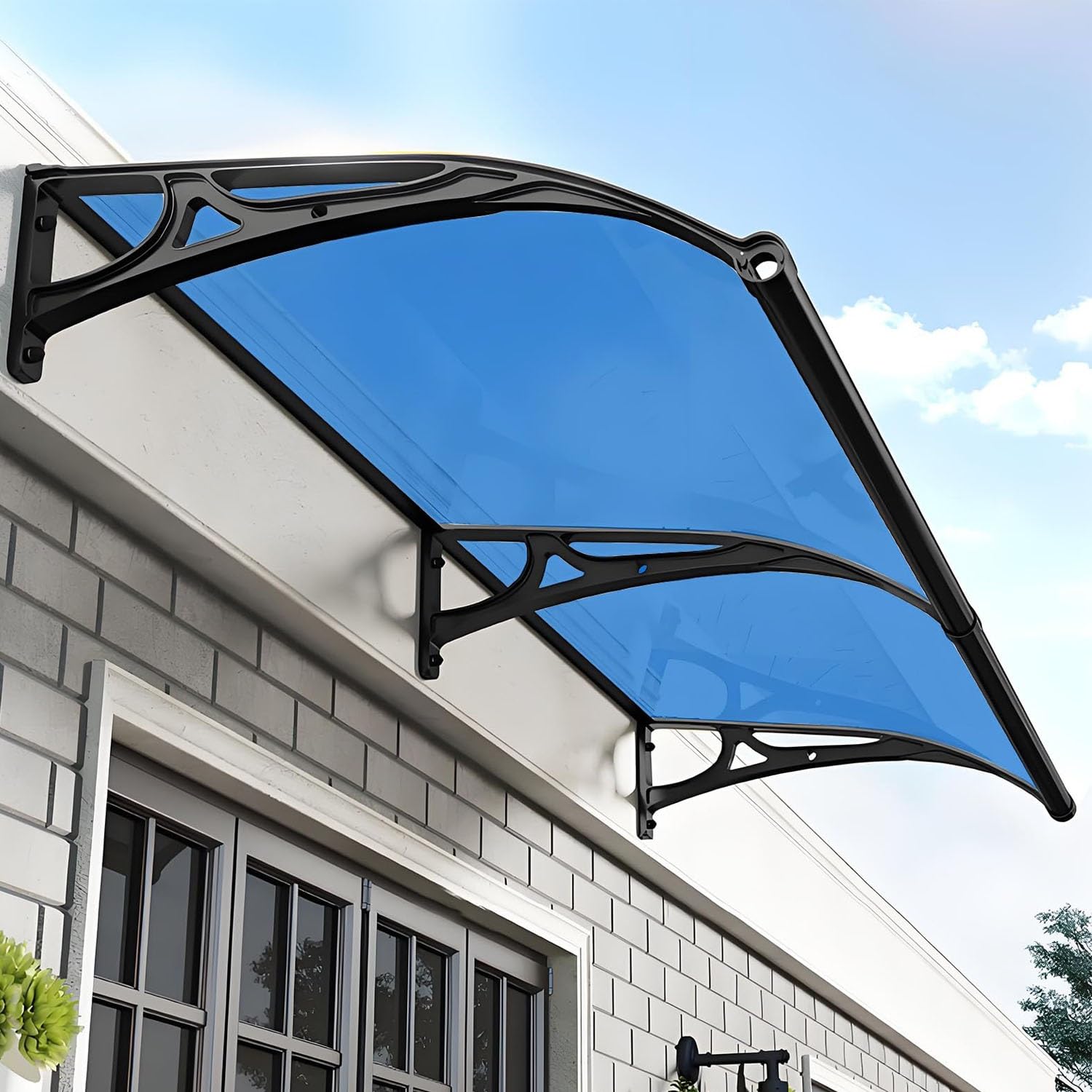 Auvent de porte en polycarbonate bleu lac 80x140 cm pour entrée