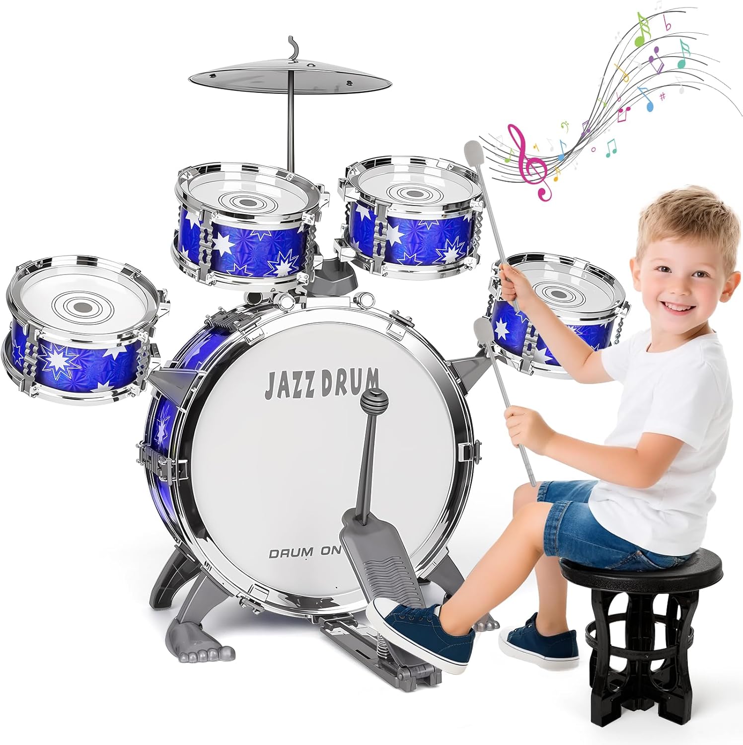 Upgraded Drum Set for Kids 3-5 Toddler Toy Ages 2-4 Jazz Drums Kit with Stool Musical Instrument Toys for 3 4 5 Year Old Girls Boys Gifts Large