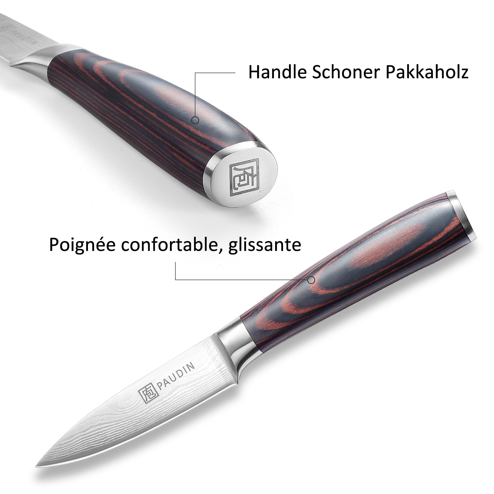 PAUDIN Couteaux à Eplucher - Couteau à Fruits de 3,5 Pouces, Tranchants Couteau d'office Allemands en Acier Inoxydable à Haute Teneur en Carbone, Résistant à l'usure