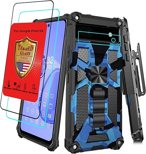 Funda de teléfono para Google Pixel 6A con protector de pantalla para lente de cámara, soporte de grado militar, resistente Google Pixel 6A, funda