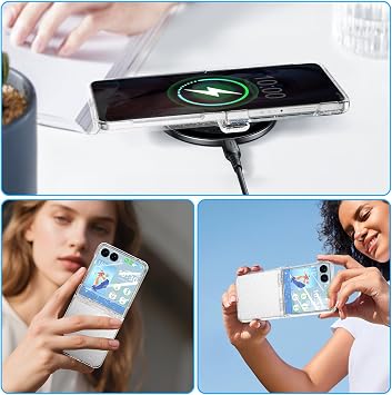 Samsung Galaxy Z Flip 7 用 SQMCase デザイン クリア スパークル ヒンジ保護 & 内蔵ガラス スクリーン プロテクター フリップ 7 保護携帯電話ケースカバー クリアグリッター