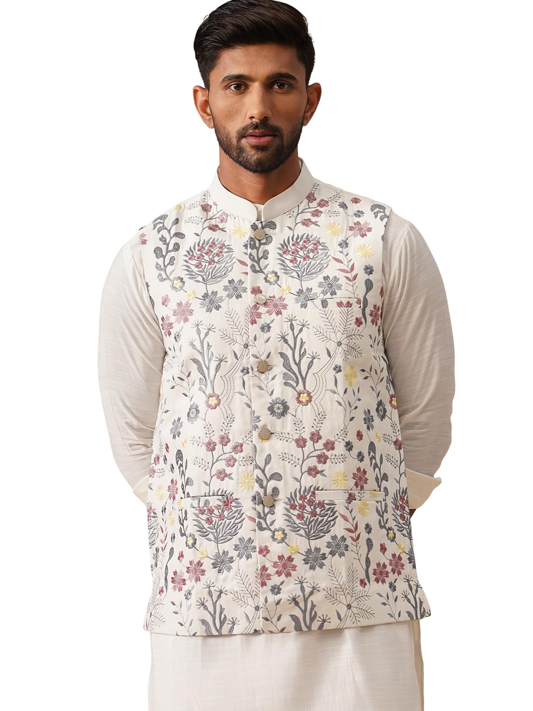 jompers Floral Embroidered Silk Blend Nehru Jacket-picture-27