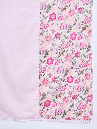 Tissu Women's Plus Size Pink Floral Printed Pure Cotton Kurta & Palazzo With Dupatta