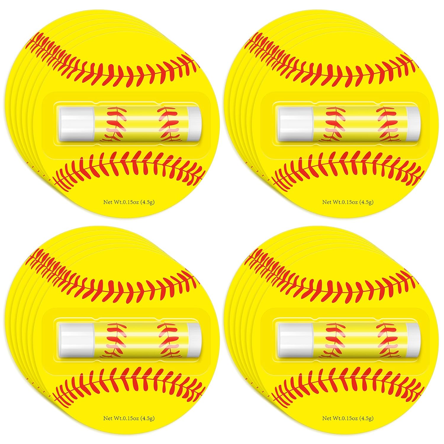 24 Pack Softball Lip Balm Bulk Beeswax Moisturizing Vanilla Flavor Chapstick for Softball Team Gifts Sports Theme Party
