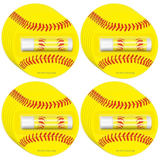 24 Pack Softball Lip Balm Bulk Beeswax Moisturizing Vanilla Flavor Chapstick for Softball Team Gifts Sports Theme Party