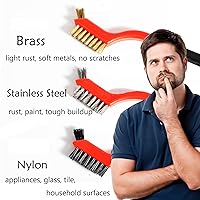 Vista 3 de Cepillo de alambre, 9 piezas, cerdas de nailon/latón/acero inoxidable con mango curvado para limpiar la eliminación de óxido, suciedad, limpieza