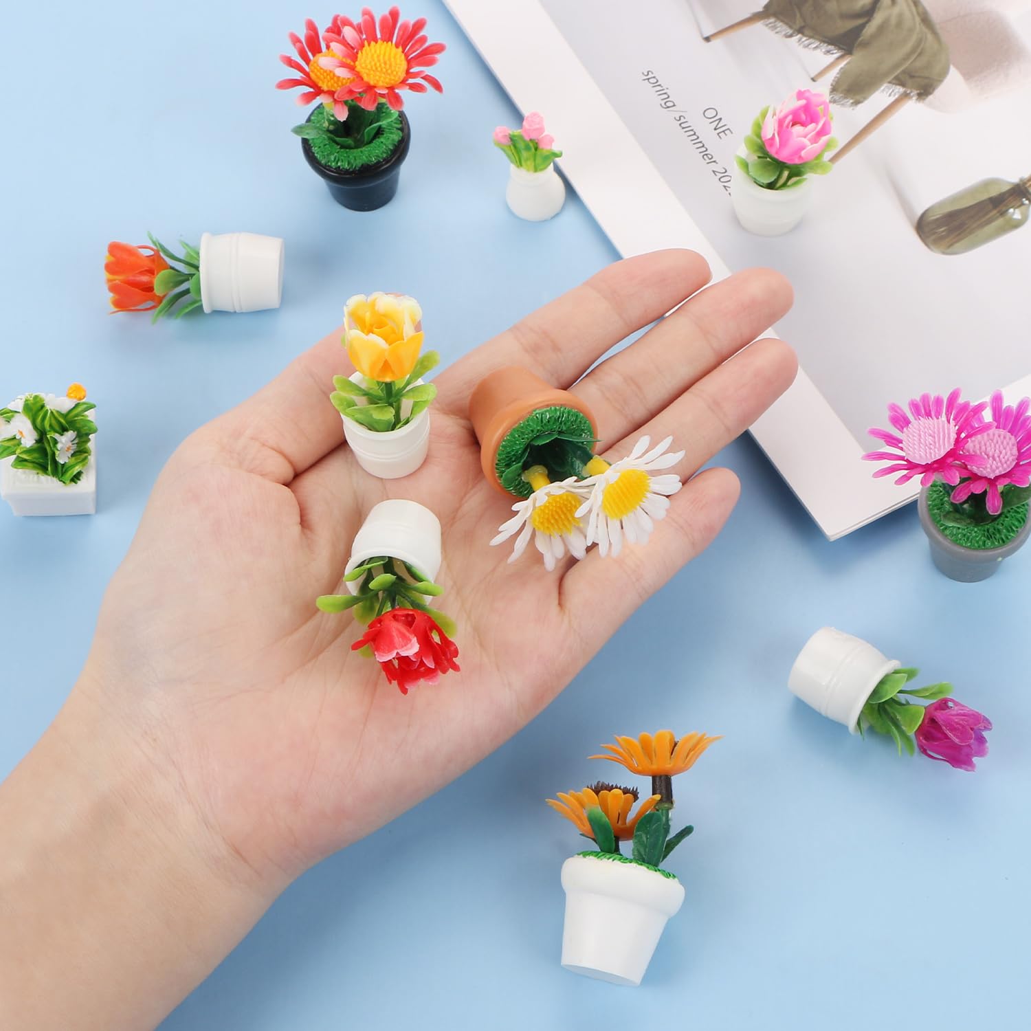 11pcs Mini Flowers Vase Bouquet Potted Plants Tiny Fairy Garden Dollhouse Floral Accessories Kits for DIY Crafts Miniature Flowers Figurines Fake Plant Pots Car Cake Terrarium Landscape Desktop Orname - Image 4