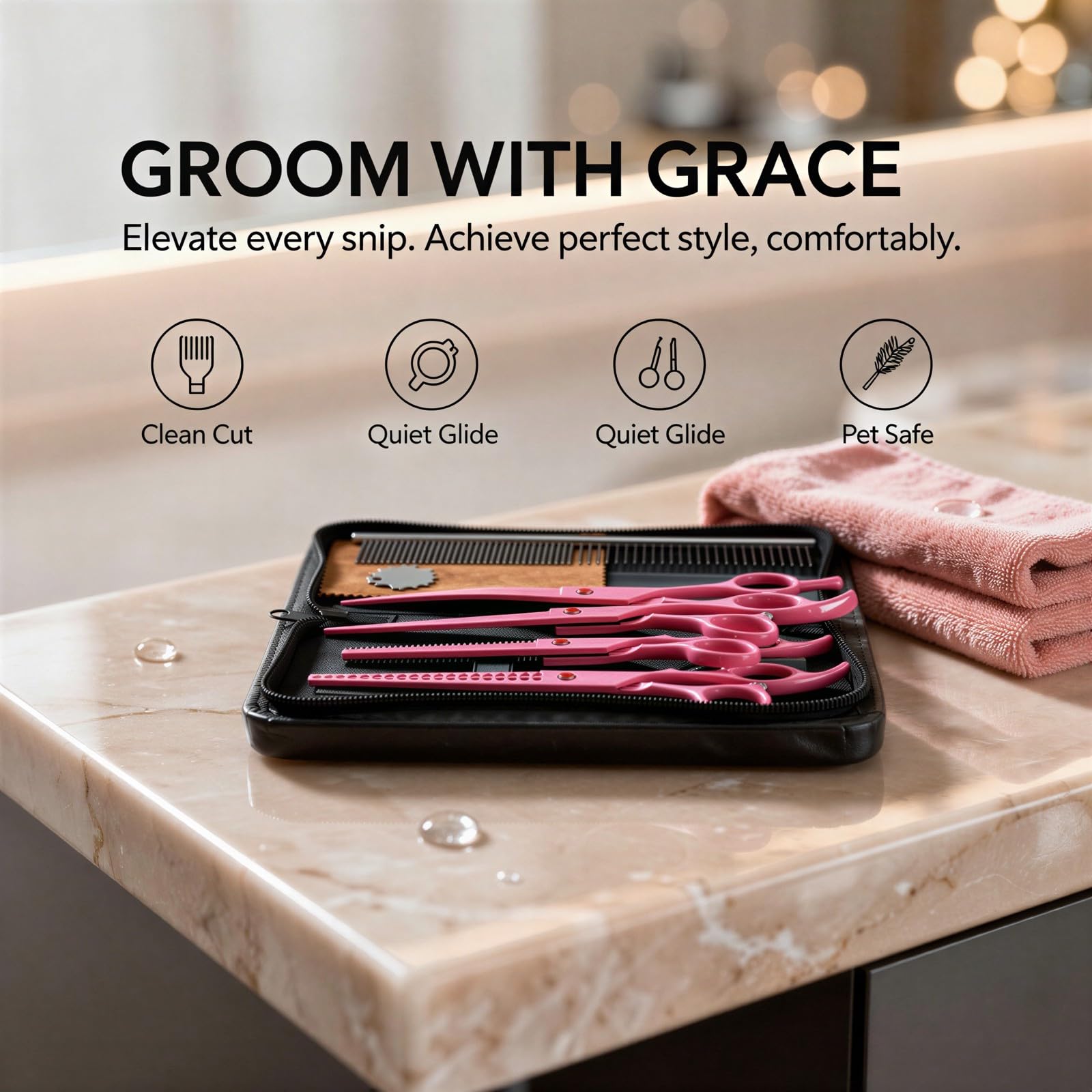 Generisch 8 STK. Haustier-Scheren-Set in Pink, 7,0 in / 17,8 cm Edelstahl, gerade, Ausdünn- und Gebogen-Scheren mit Hundekamm, ergonomische Scherwerkzeuge für Katzen und Hunde