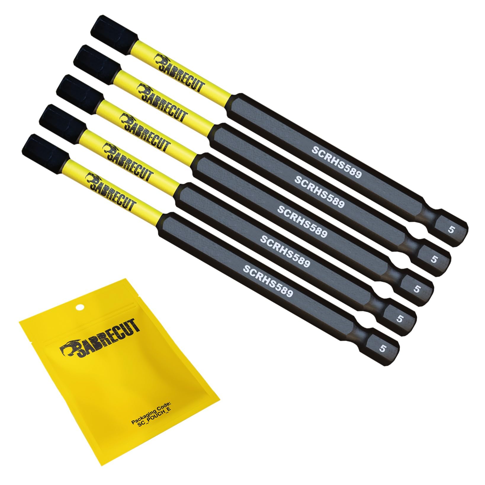 5 x SabreCut SCRHS589_5 89mm Hex (H5) Tamper Proof Security Magnetic Impact Screwdriver Driver Bits Set Single Ended Heavy Duty