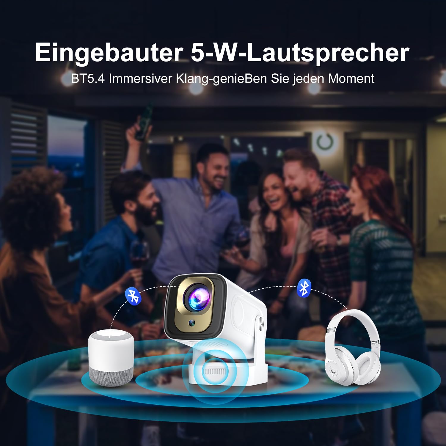 Mini Beamer Salange,8K Unterstützung 1080P Autofokus Projektor,Projektor Tragbarer mit WiFi 6 und Bluetooth 5.4, Auto Trapezkorrektur,4K Unterstützung, Smart Beamer Android 14.0 Heimkino