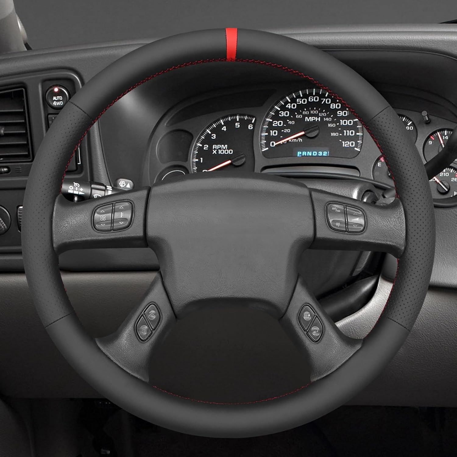 MEWANT Hand Stitch Car Steering Wheel Wrap Cover for Chevrolet Silverado 2003-2007 Steering Wheel Protector Steering Wheel Accessories