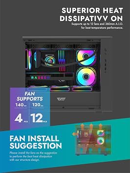 darkFlash DB460M Micro-ATX PC Gaming Case, Full-Mesh Front Panel for High Airflow, Tool-Free Clamshell Side Panel, Supports RTX 5090 up to 420mm, 360mm Top Radiator Support, Black