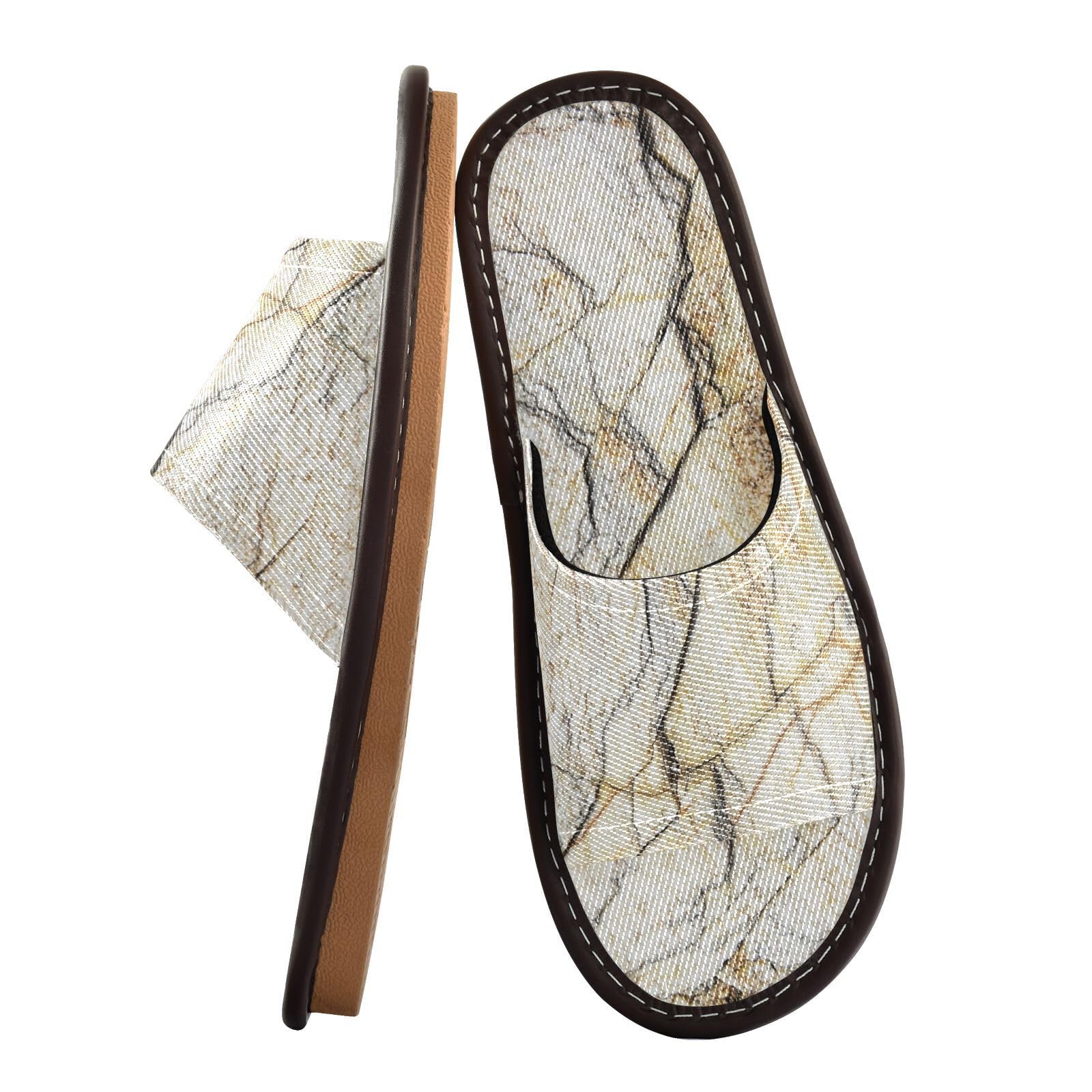 GuoChe Marble Vintage Beige Pattern Reusable Lightweight Spa Shower Slippers Indoor and Outdoor Slides