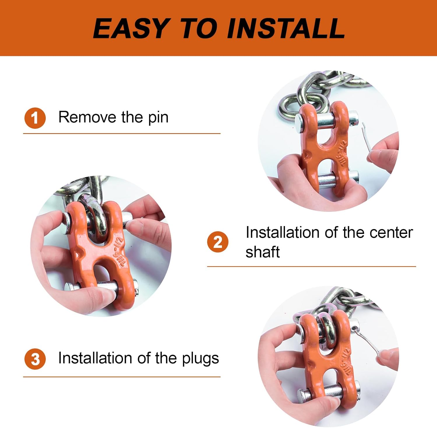 Leero 4 Pack 3/8" Double Clevis Link, G70 Chain Repair Links with 6,600 LBS Working Load Limit, Twin Clevis Link for Trucks, Trailers, Warehouses and Seaports - Image 4