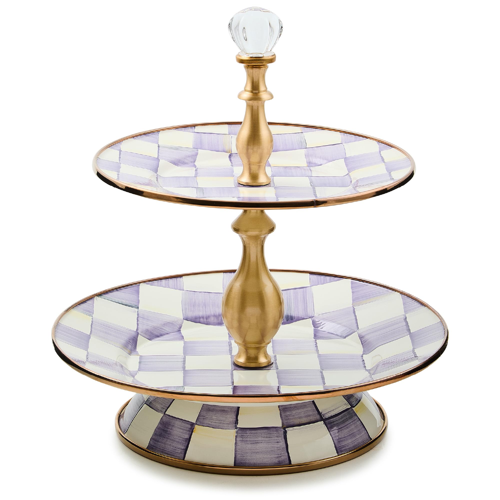 MACKENZIE-CHILDS Two-Tier Sweet Stand, Purple-and-White Violet Check