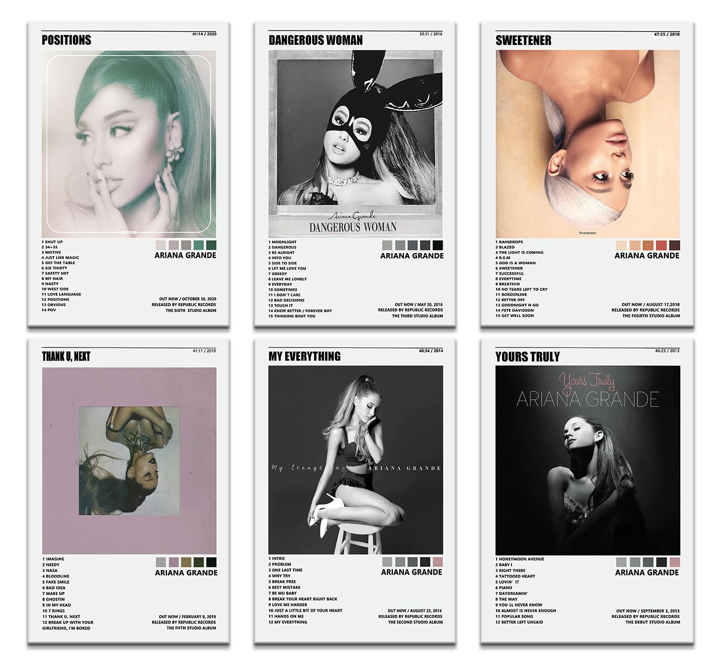 Ariana Grande Music album Poster Set Collection of Six Unique and