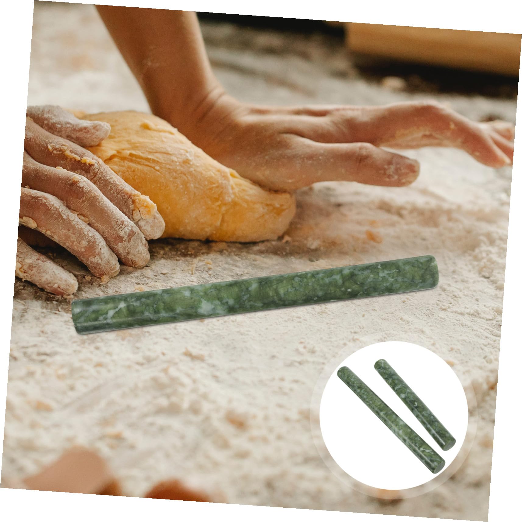 Rouleau à Pâtisserie Accessoire Cuisine Pâtisserie 2 Pièces en Jade Vert et Design Ergonomique Prise Confortable pour Pâte et Pâtes