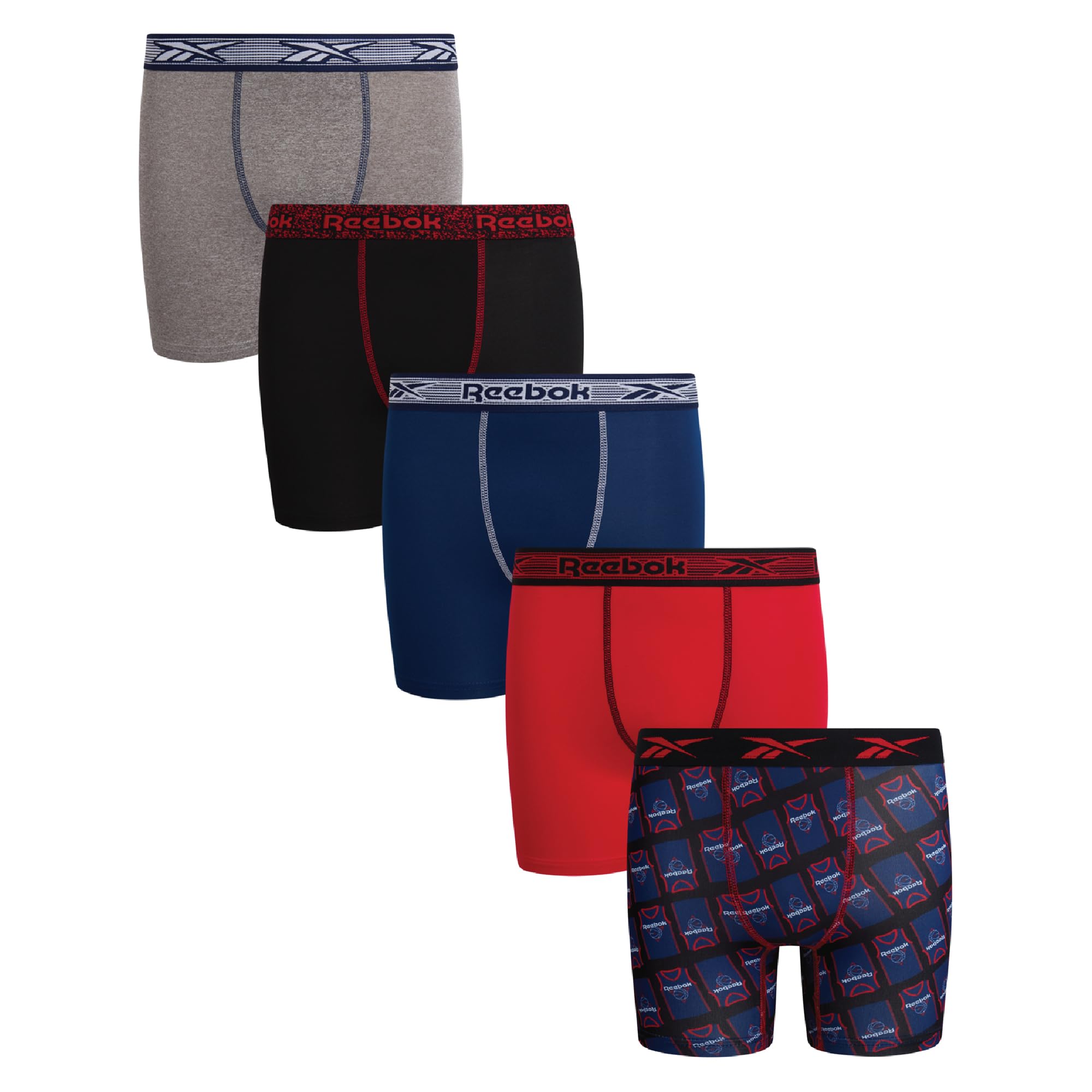 Reebok Boys Boxer Briefs - 5 Pack Performance Soft Stretch Breathable 5 Inseam Boxer Briefs Boys Underwear 6-18