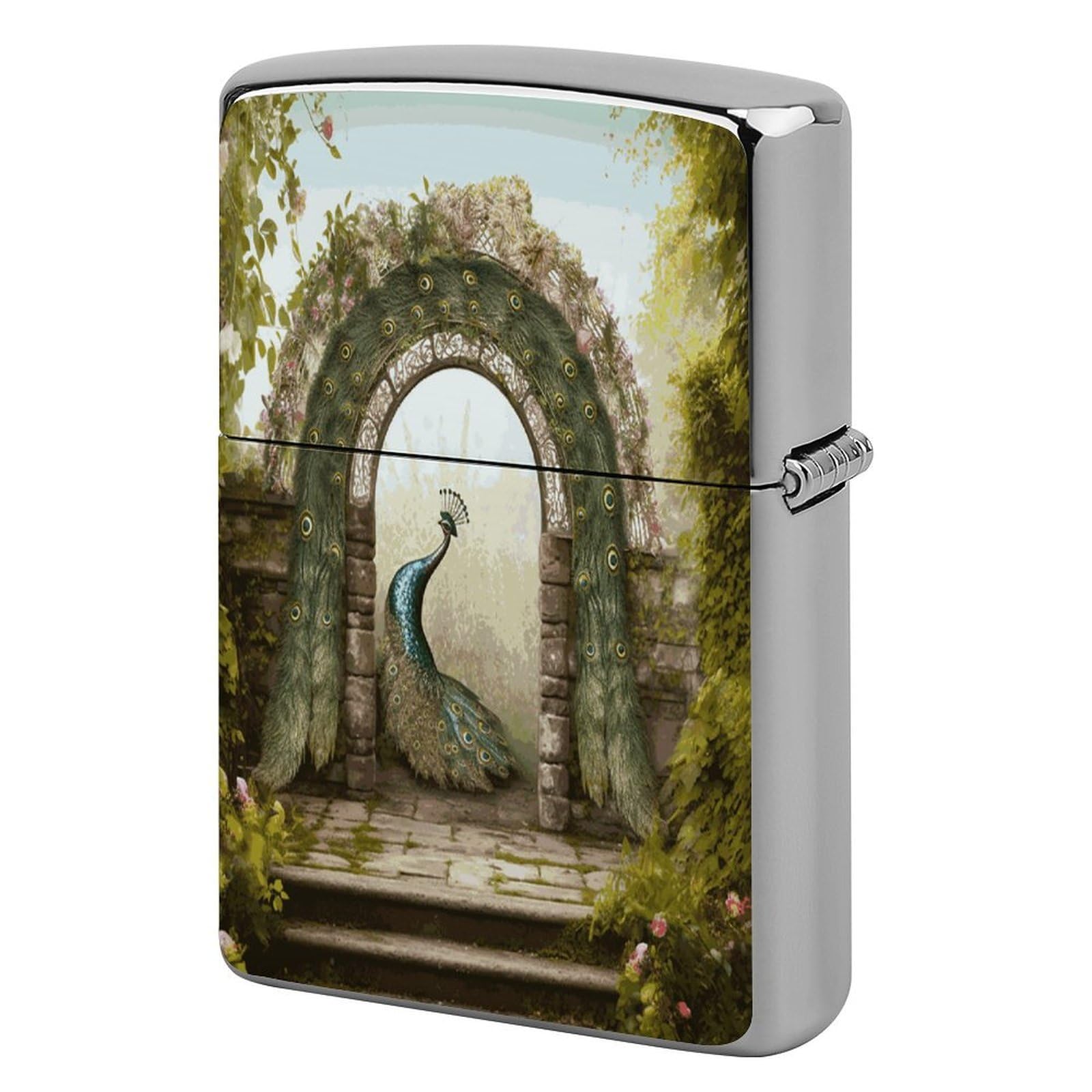 Fekiloot Style Garden Arched Door Peacock Lighter Case Cover Lighter Holder
