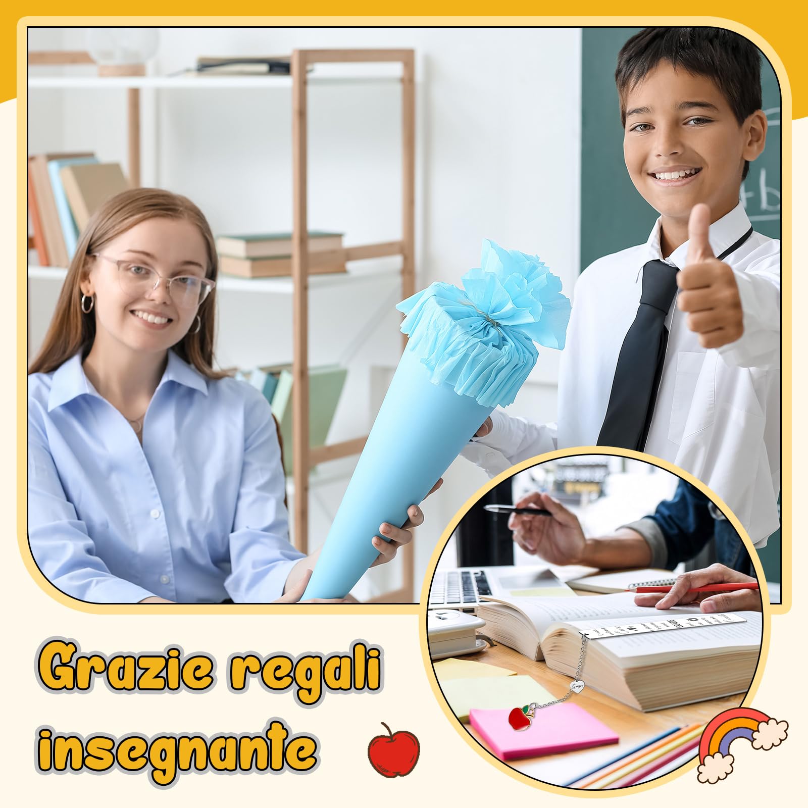 Clabby 6 Pezzi Segnalibro Maestra Metallo con Busta Regali di Natale per Maestre Insegnate Segnalibro con Frasi Grazie Regali di Fine Anno, Capodanno, Ringraziamento