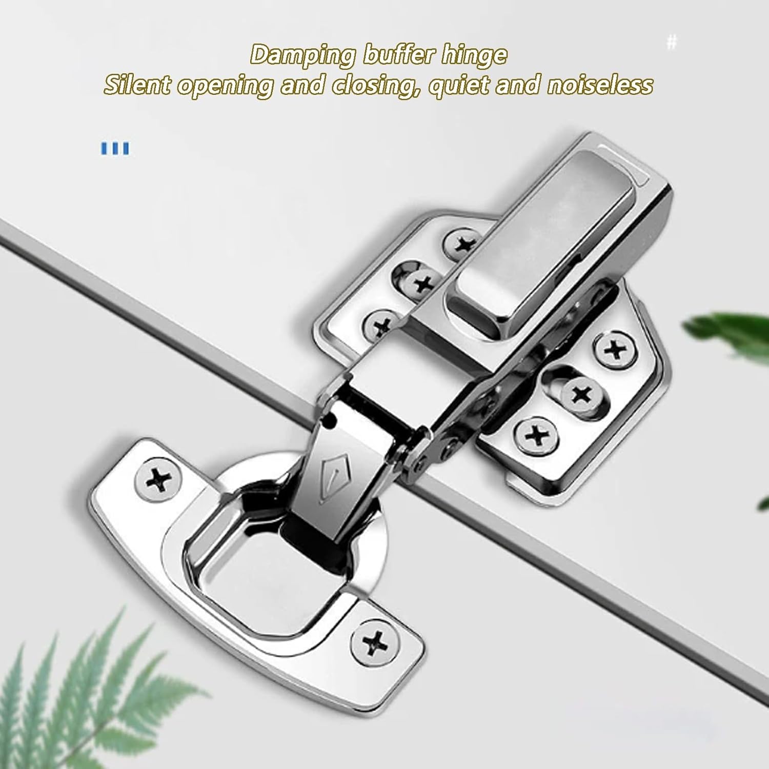 Close-up of a damping buffer hinge, designed for silent opening and closing.