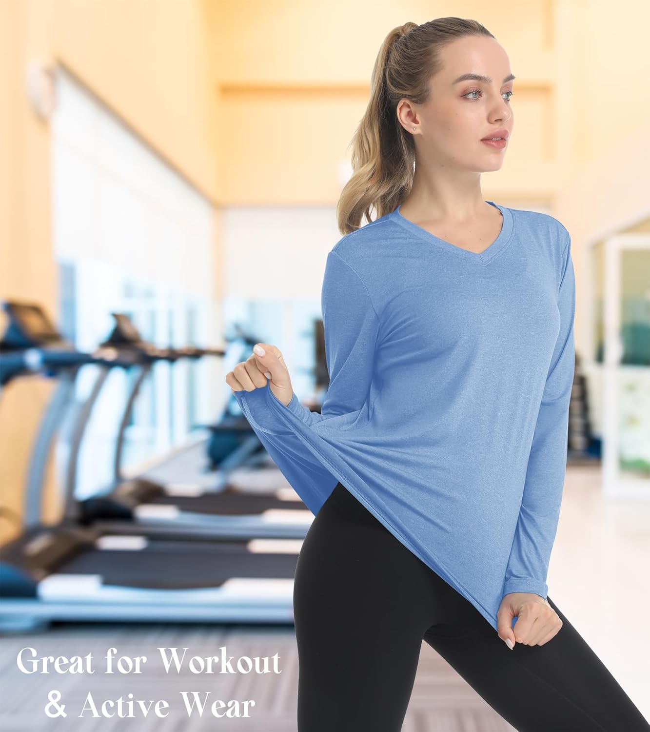 EKLENTSON Women's Long Sleeve T Shirts V-Neck UPF 50+ UV Sun Shirt Quick Dry Performance Tees Workout Athletic Tops - Image 4