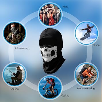 Ski Mask Full Face, Ghost Balaclava Knitted Men Windproof Skull Mask with Skeleton Design for Outdoor Sports One Size Warmer Headwear for Halloween Cosplay Costume Parties Black