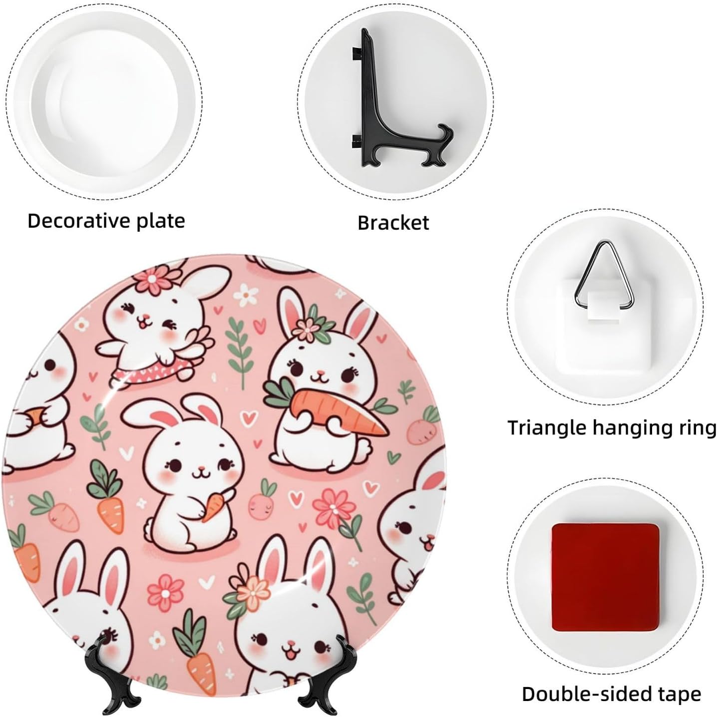 Carrot-Rabbit-Cute 10 Inch Decorative Plate With Stand, Elegant Display Wall Plate For Home Decor