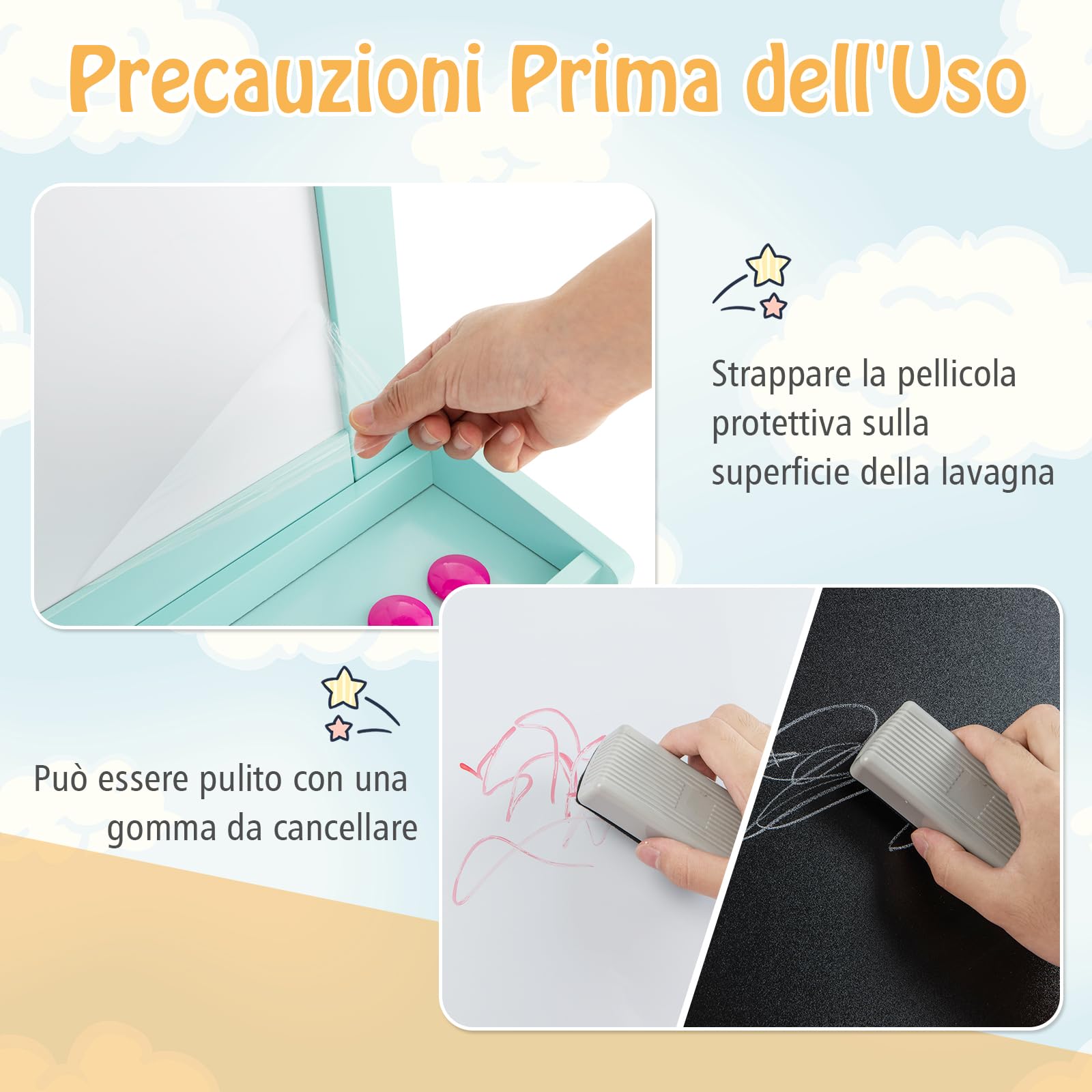 RELAX4LIFE 3 EN 1 Pizarra para Niños, Caballete Pintura de Doble Cara, Pizarra Magnética con Rollo de Papel, Juguete Educativo 3+ Años (Amarillo)