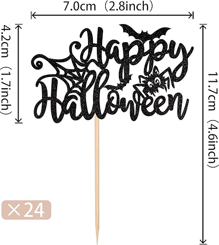 Miniatura 2 de Paquete de 24 adornos para cupcakes de Halloween con purpurina, araña, araña y telaraña, para cupcakes para niños, fiesta de cumpleaños, baby