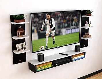 DAS Engineered Wood Wall Mount TV Entertainment Unit with Set Top Box Stand and 6 Wall Shelves - Ideal for up to 48