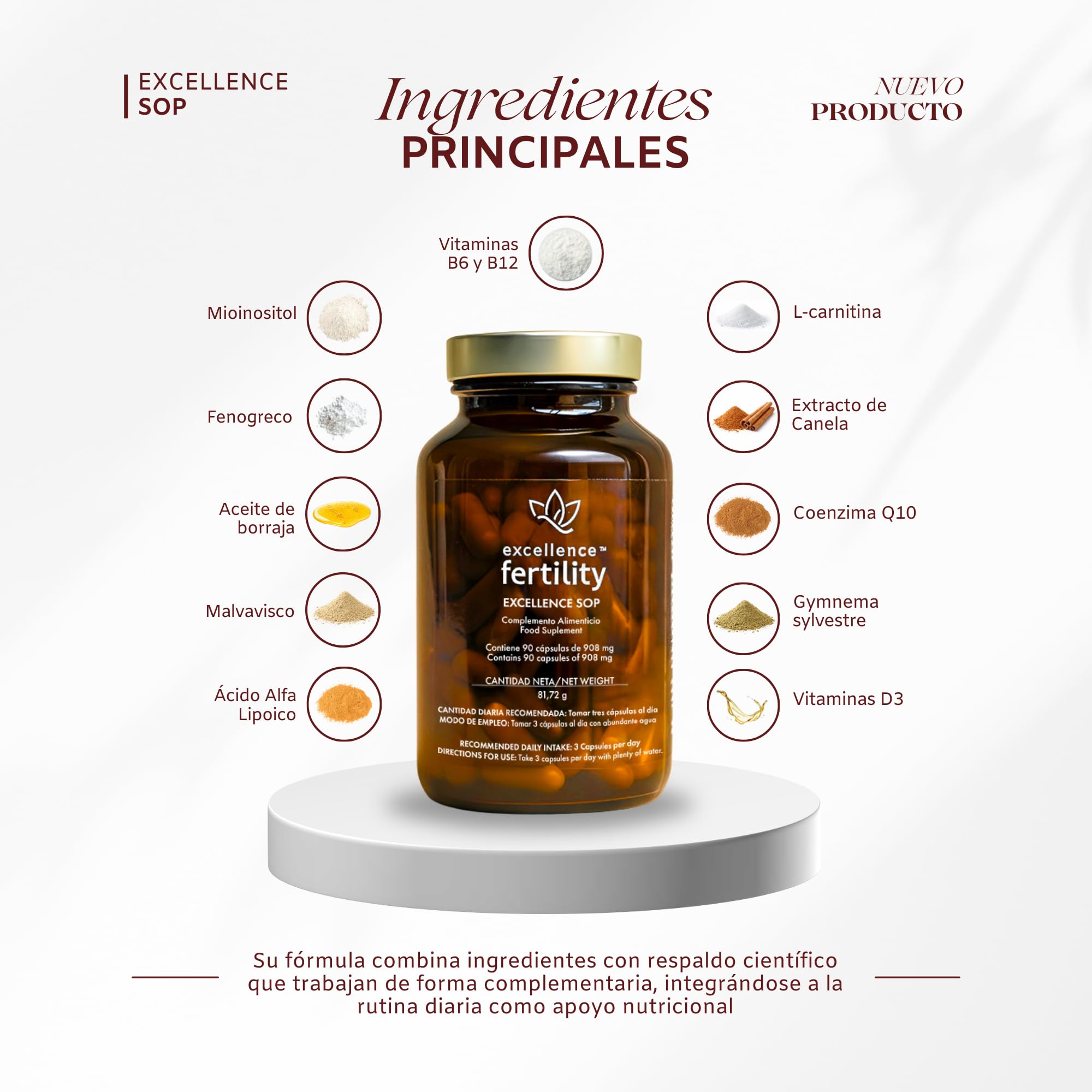 Excellence SOP - Suplemento Natural para Síndrome de Ovario Poliquístico - Regulación menstrual con Mioinositol, NAC, CoQ10 y Vitaminas - Equilibrio Hormonal y Metabólico Femenino