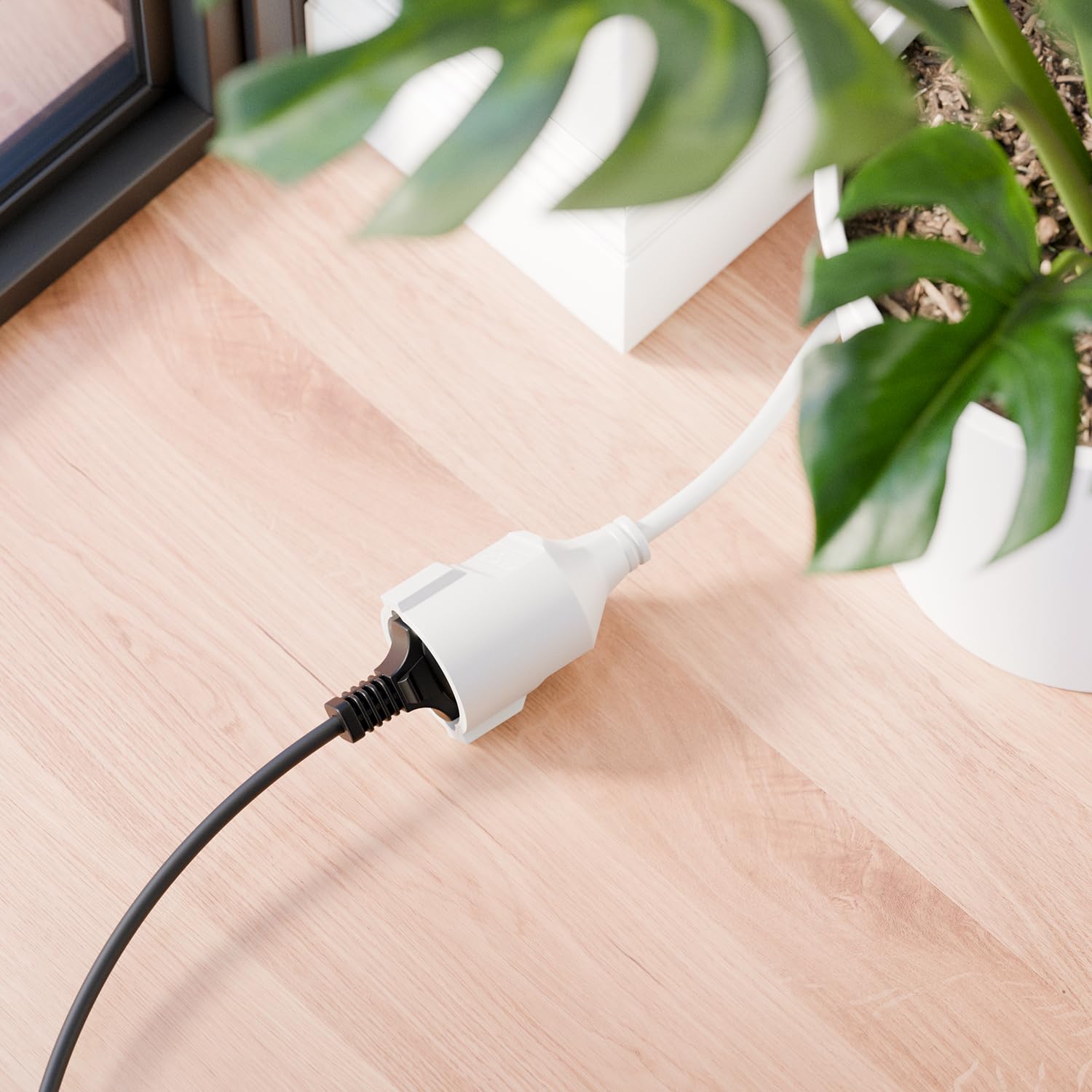 deleyCON 2m Cordon Alimentation Rallonge avec Fiche Plate Contact Protection Câble électrique Extension 3680W Usage Domestique Bureau Multimédia Blanc - 5