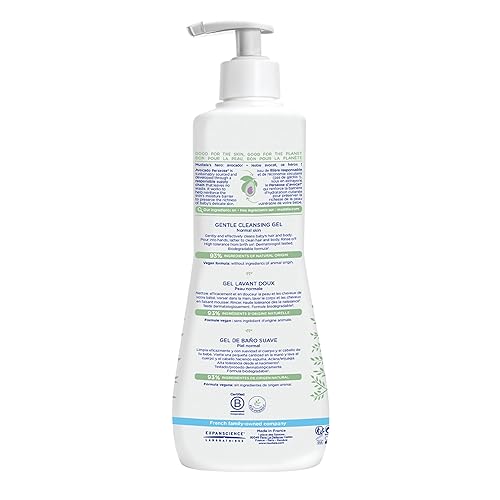 Vista 2 de Mustela Gel de Limpieza Suave para Bebé - Jabón para el Cabello y Cuerpo del Bebé - con Aguacate Natural Fortificado con Vitamina B5 - Fórmula