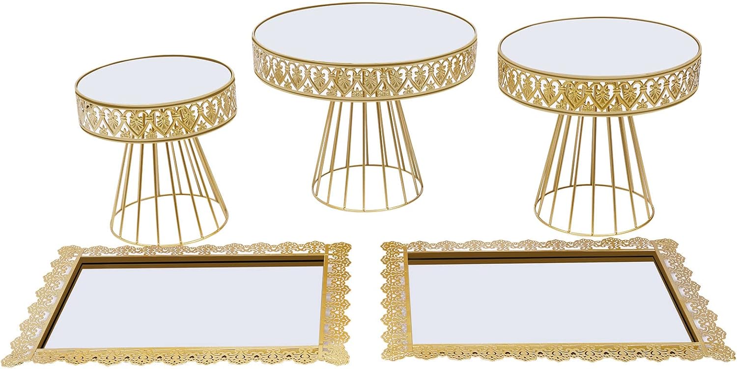 TFCFL 5 PCS Cake Stand Set Round Cupcake Stand Set Metal Dessert Display Plates Cupcake Holder for Birthday Wedding Party Christmas Gifts (Gold)