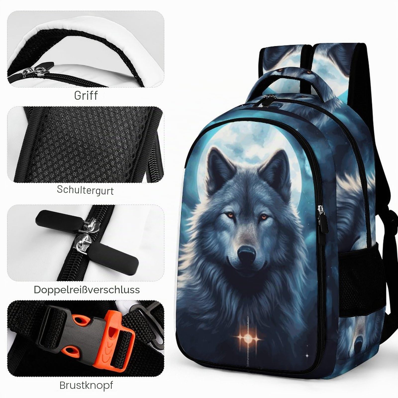 Rucksack Herren Tier Wolf Schulrucksack, Laptop-Rucksack Für Jungen Mädchen Für Unisex College-Rucksack Daypack