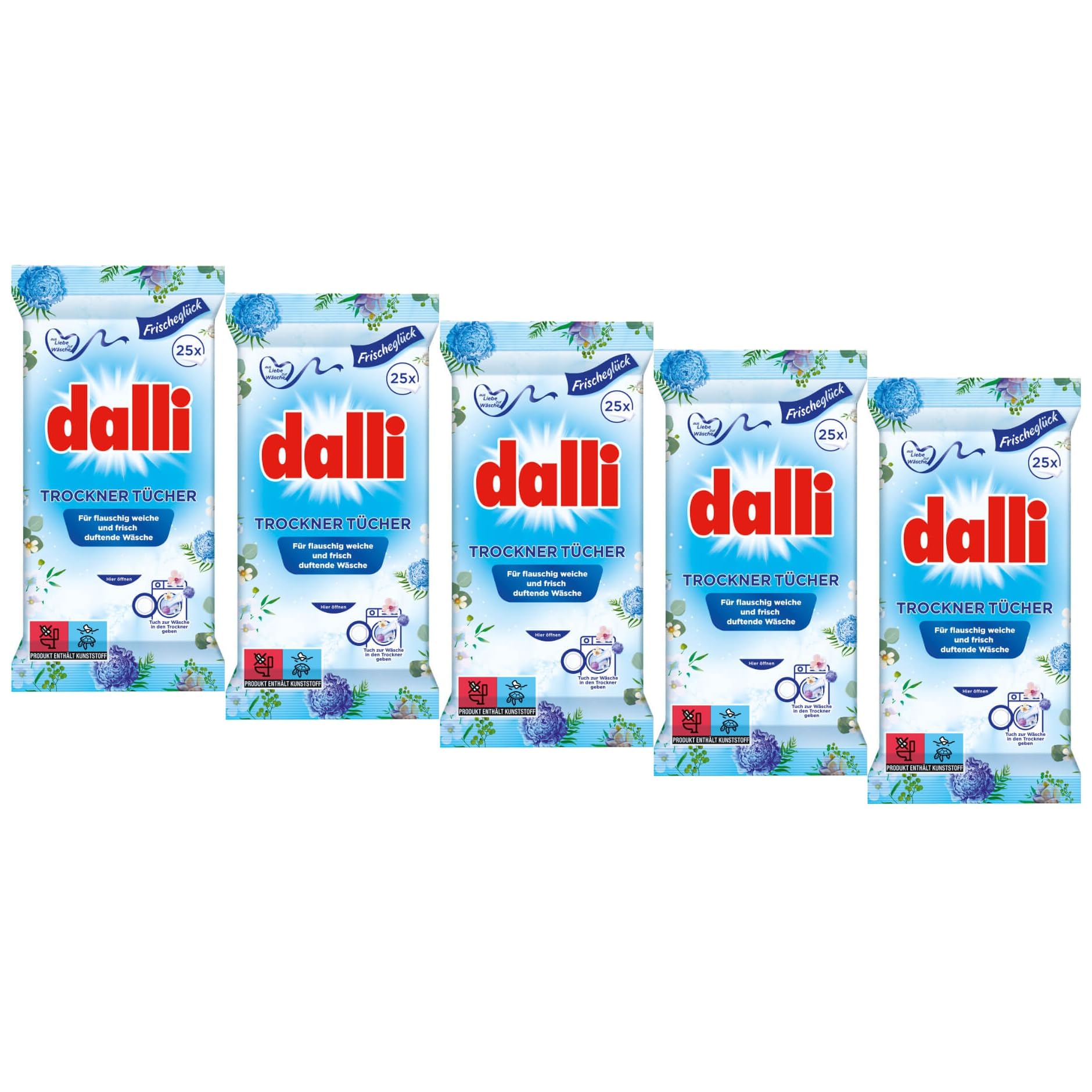 5 x 25 Dalli Sèche-linge, lingettes, sèche linge Chiffon humide avec Adoucissant