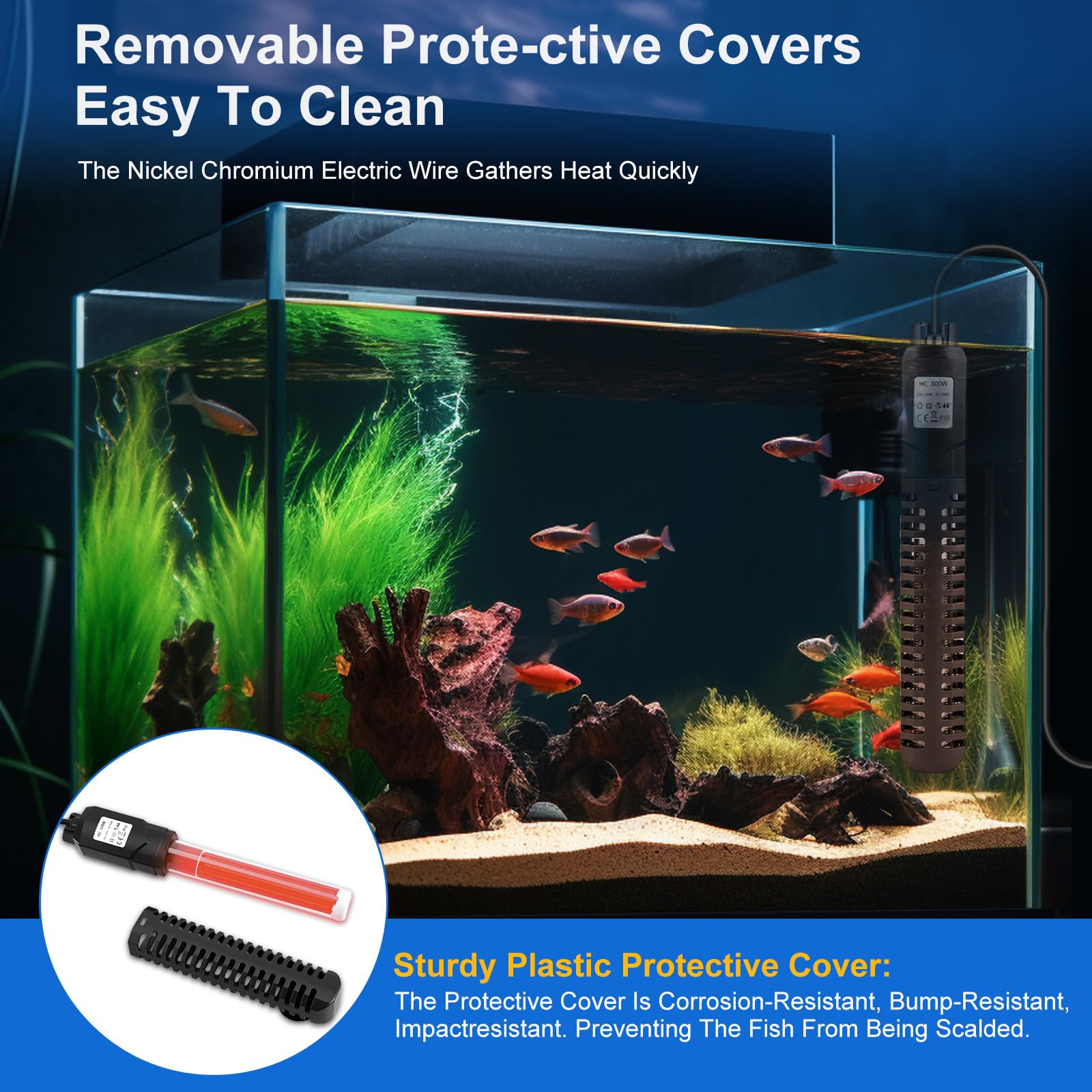 Riscaldamento intelligente per acquario, regolatore digitale di temperatura 18-35°C, doppia protezione impermeabile, 300W/500W, installazione verticale o orizzontale