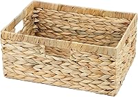 ORDLITE Large 15" Water Hyacinth Wicker Storage Basket - Rectangular Rattan Organizer with Handles for Shelves, Kitchen, Bathroom (Natural)