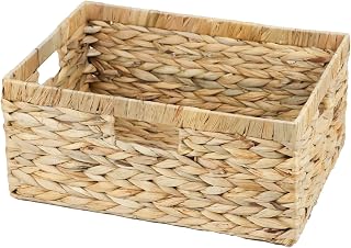 ORDLITE Large 15" Water Hyacinth Wicker Storage Basket - Rectangular Rattan Organizer with Handles for Shelves, Kitchen, Bathroom (Natural)