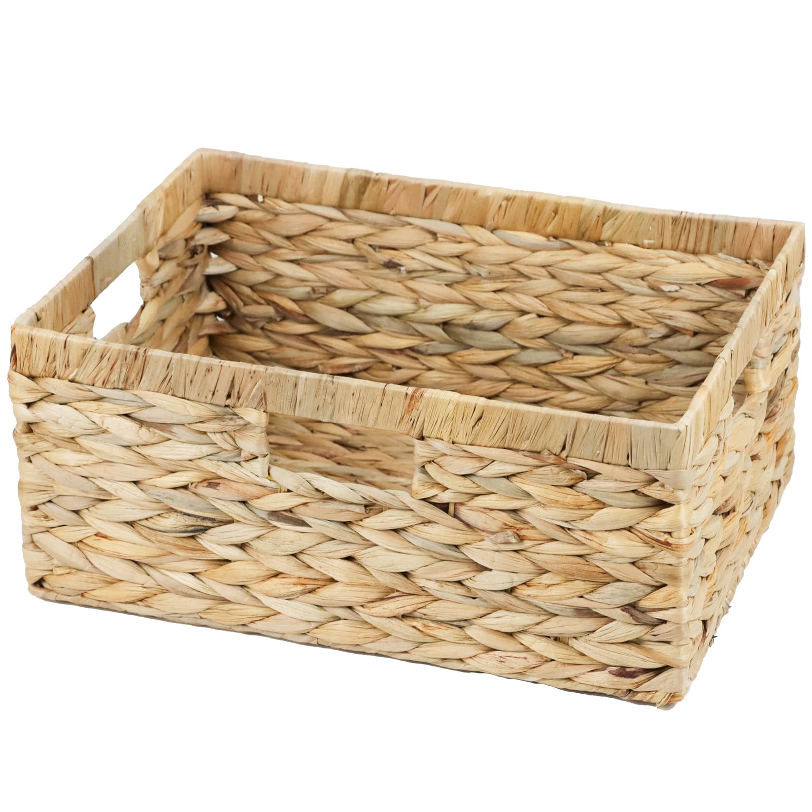 Large Wicker Basket, 15" Water Hyacinth Wicker Storage Baskets for Organizing, Rectangular Storage Baskets for Shelves, Rattan Woven Basket with Built-in Handles, 1 Pack (Natural, Large)