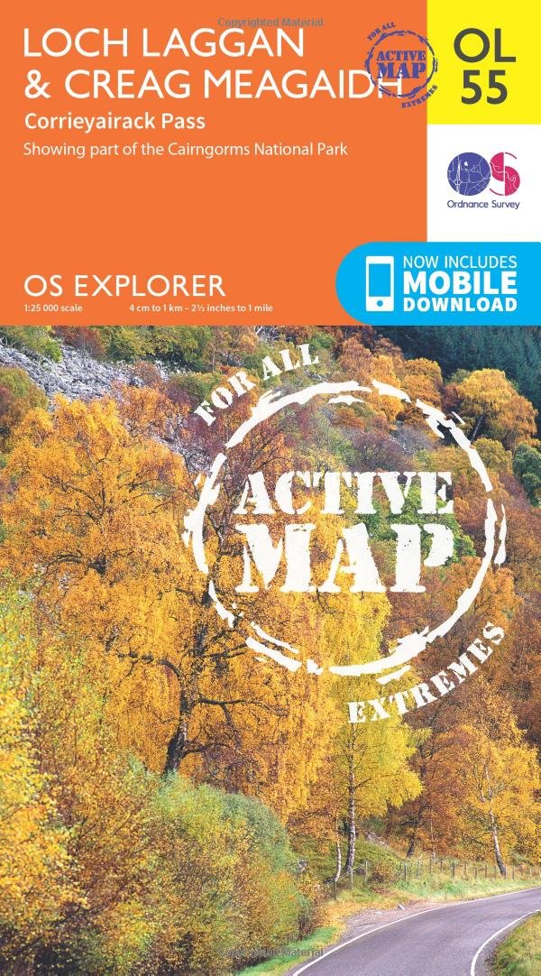 Ordnance Survey Black Explorer Active Map Ol55 Loch Laggan & Creag Meaga
