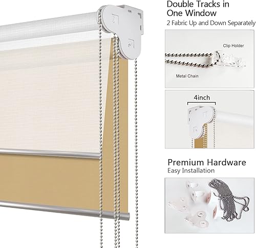 Miniatura 2 de SUAKY Persianas enrollables dobles para ventana, persianas dobles personalizadas, opacas y filtrantes de luz, persianas de ventana de día y noche